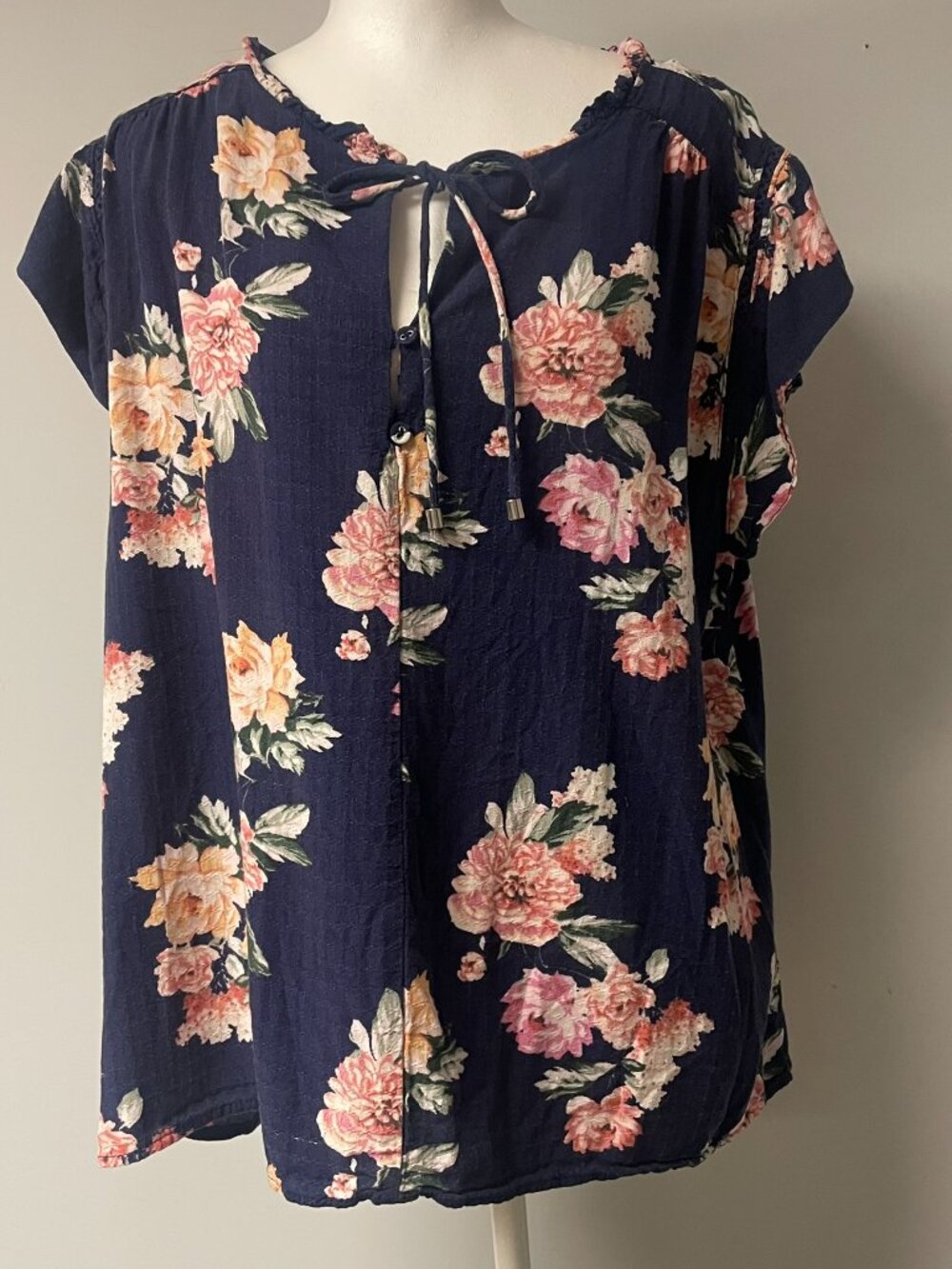 BuffaloDavidBitton Cottagecore XL Top Cap Sleeves Tie-Front Floral High-Low Hem